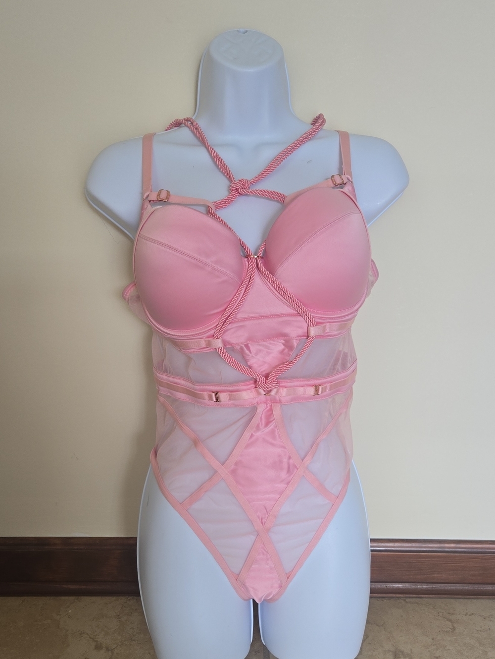 Honey Birdette Pink Sheer Shibari Bodysuit